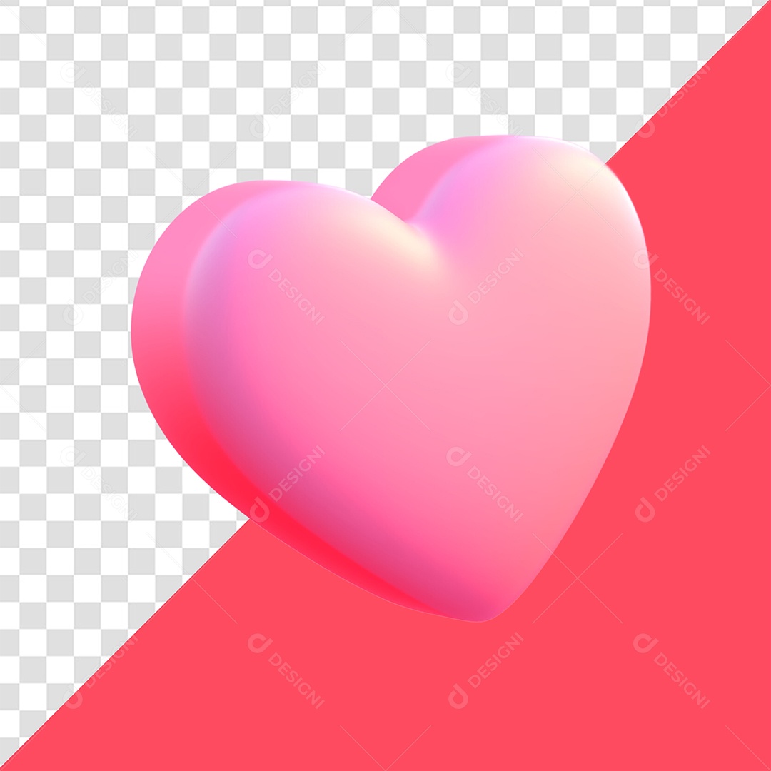 Elemento 3D Coração Rosa para Composição PSD