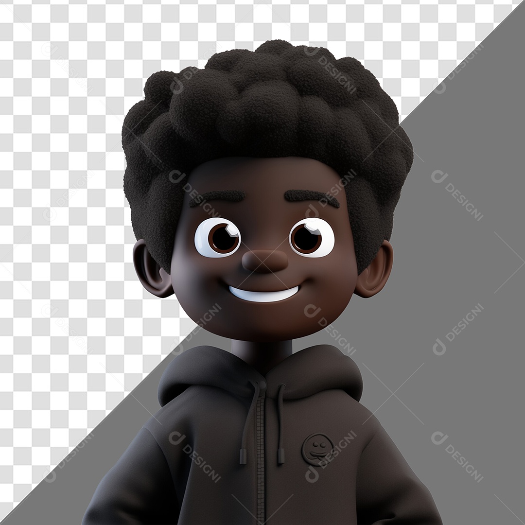 Personagem 3D Menino Africano Feliz Composição PSD