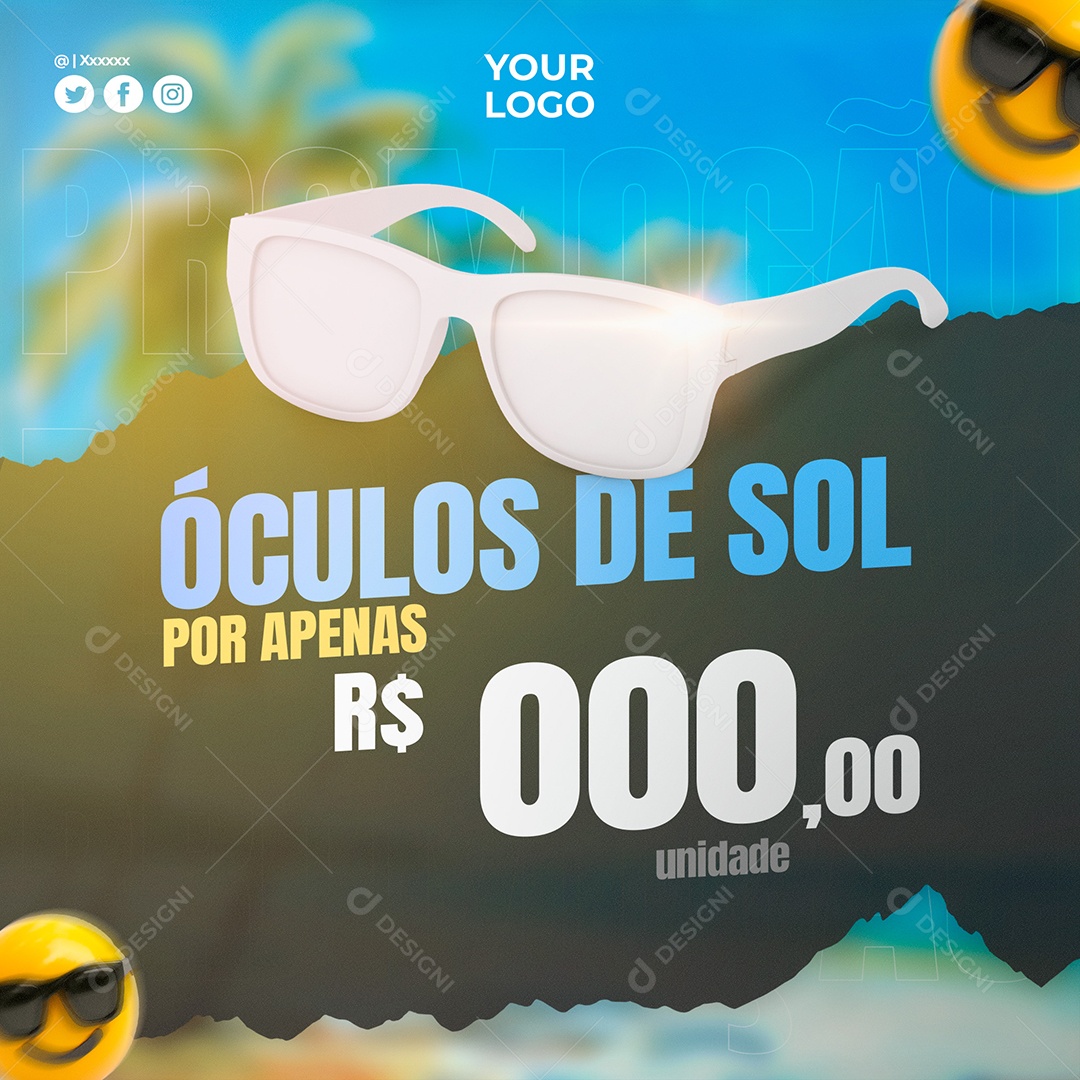 Social Media Óculos de Sol Acessório Verão Mockup PSD Editável