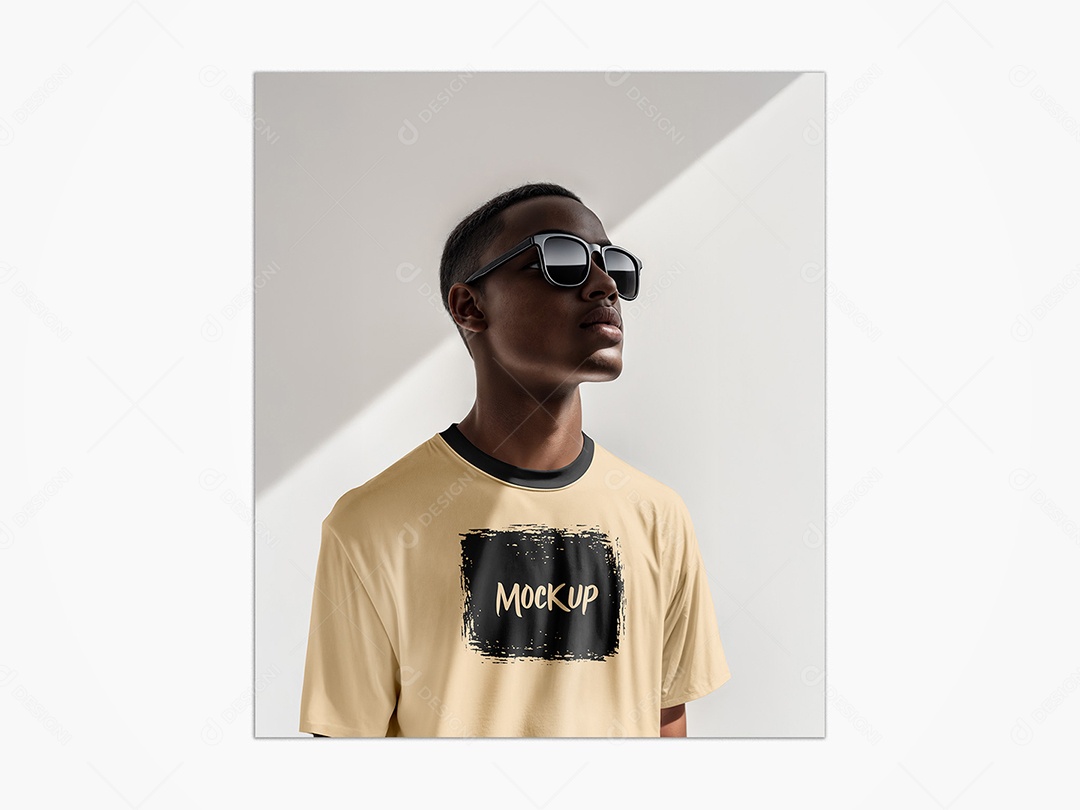 Homem com Camiseta e Óculos Mockup PSD Editável