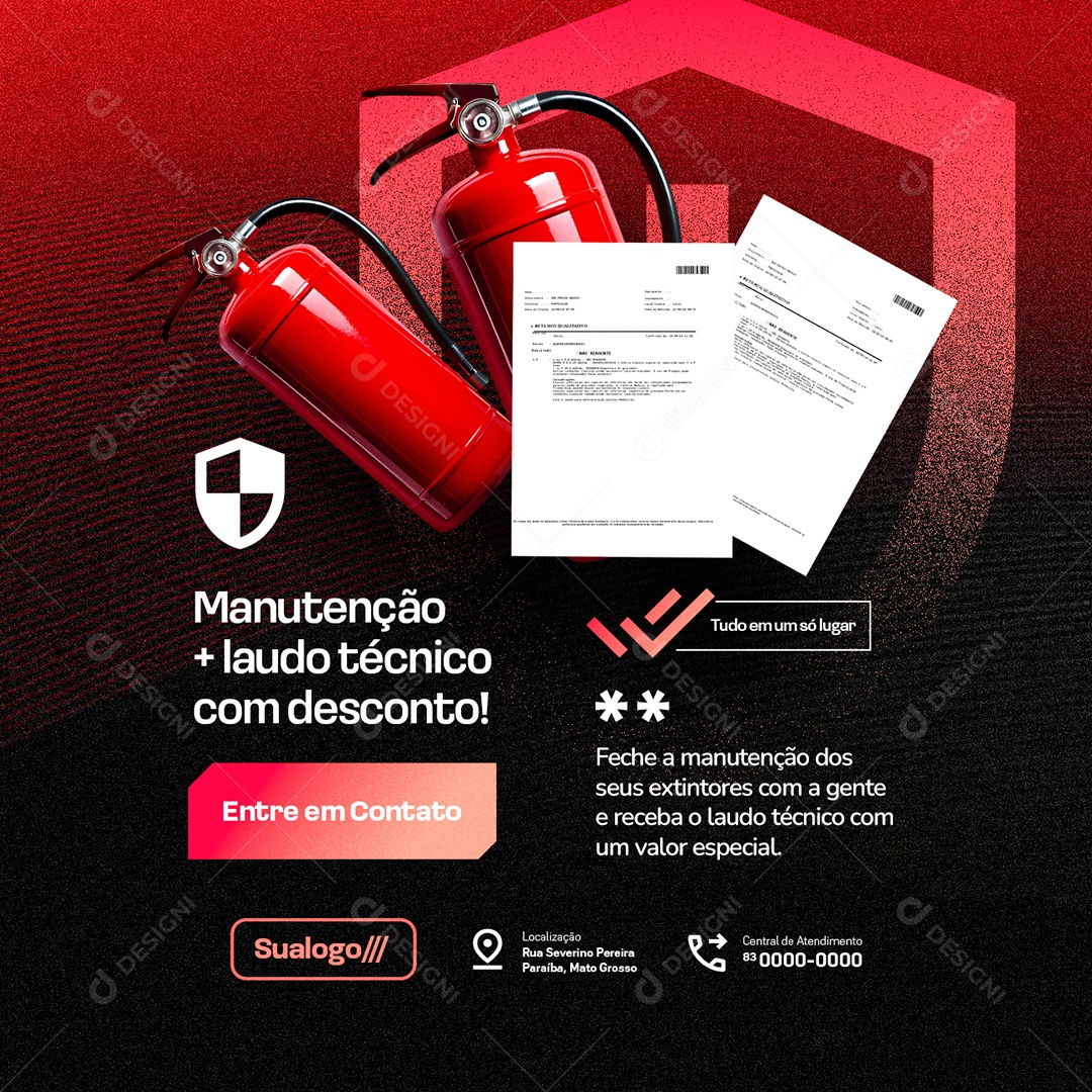 Extintores de Incêndio Manutenção Laudo Técnico com Desconto Social Media PSD Editável