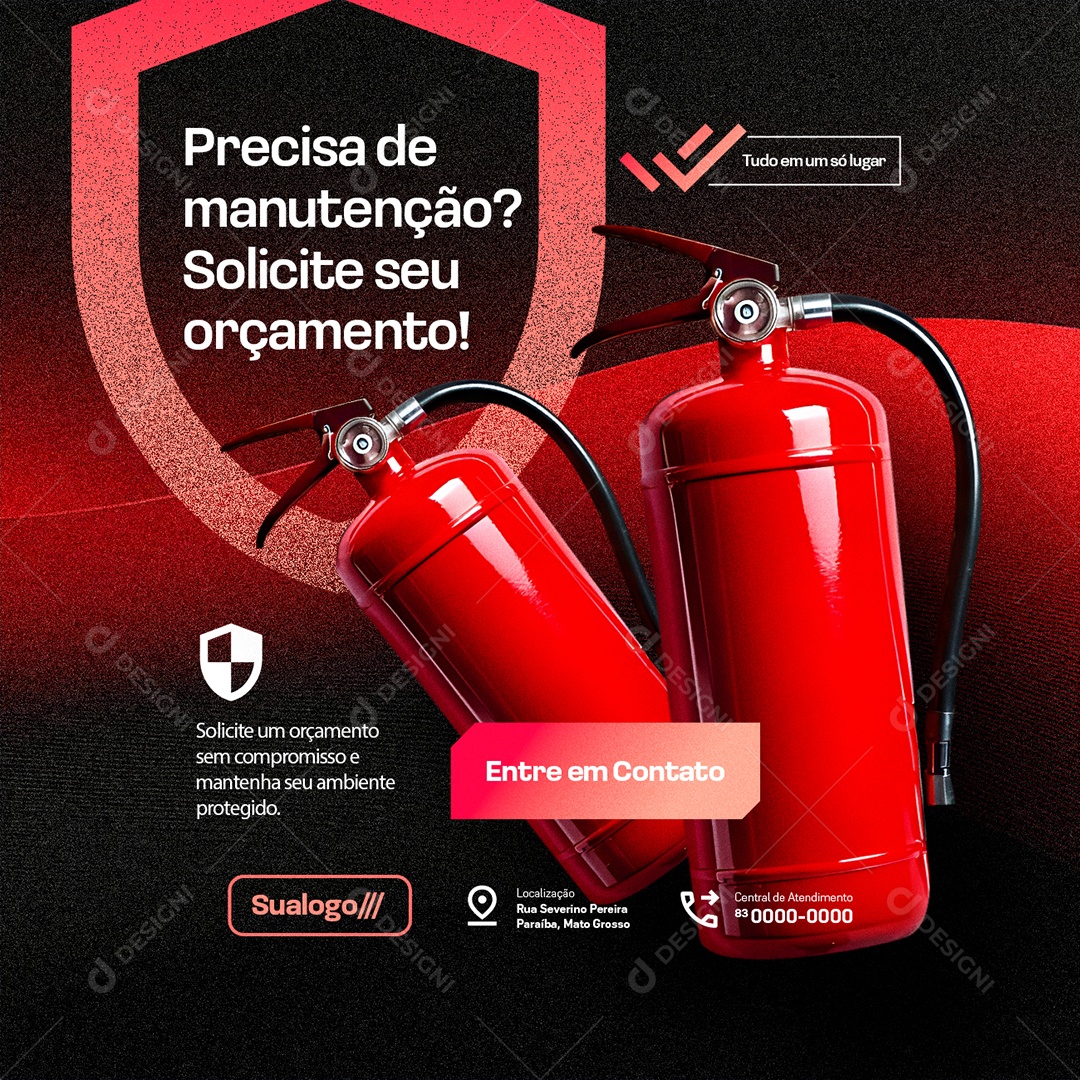 Extintores de Incêndio Precisa de Manutenção Social Media PSD Editável