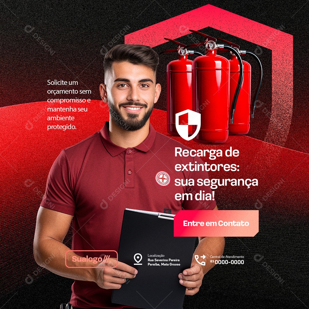 Extintores de Incêndio Sua Segurança em Dia Social Media PSD Editável