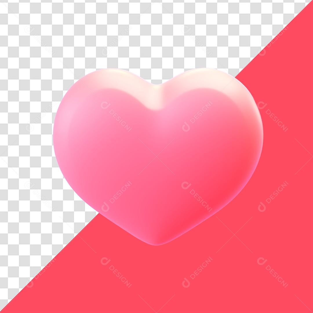 Elemento 3D Coração Rosa para Composição PSD