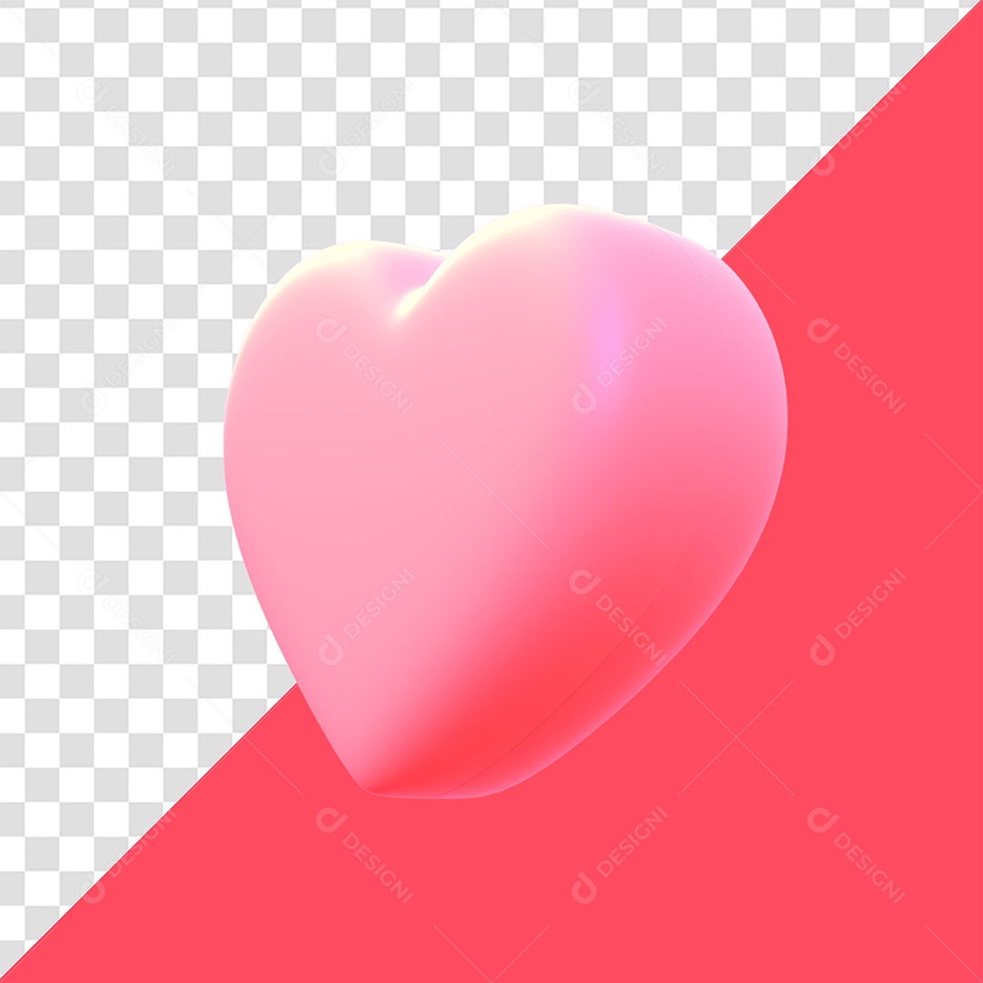 Elemento 3D Coração Rosa para Composição PSD
