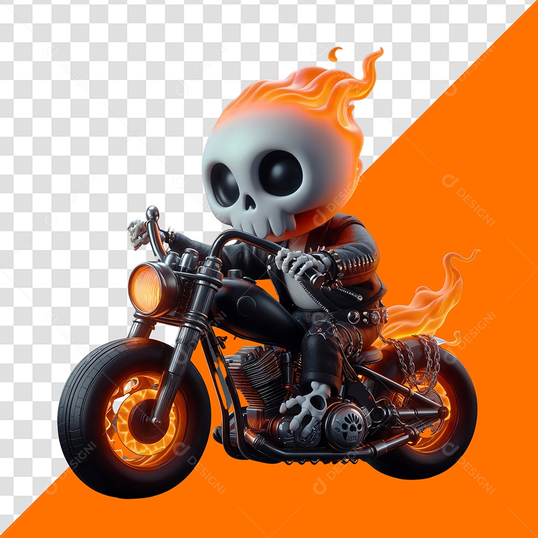 Elemento 3D Personagem Motoqueiro Fantasma para Composição PSD