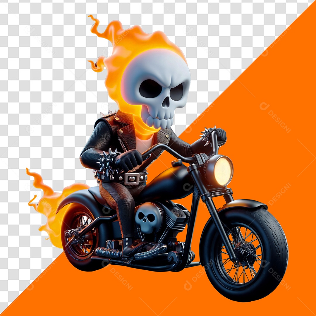 Elemento 3D Personagem Motoqueiro Fantasma para Composição PSD