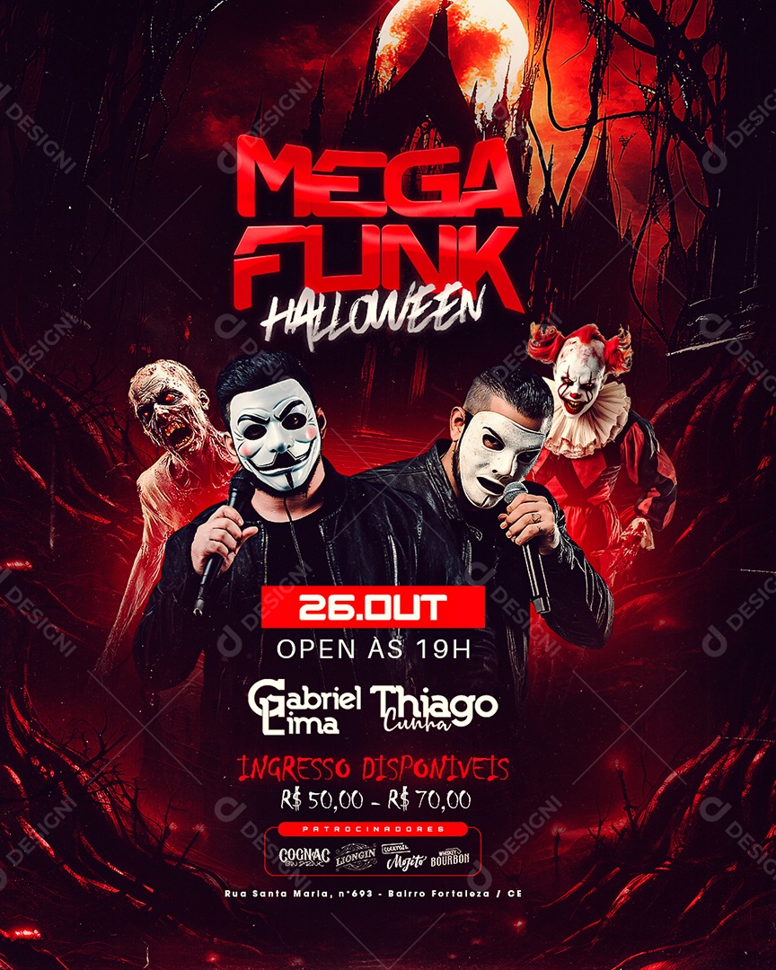 Flyer Mega Funk Halloween Social Media PSD Editável