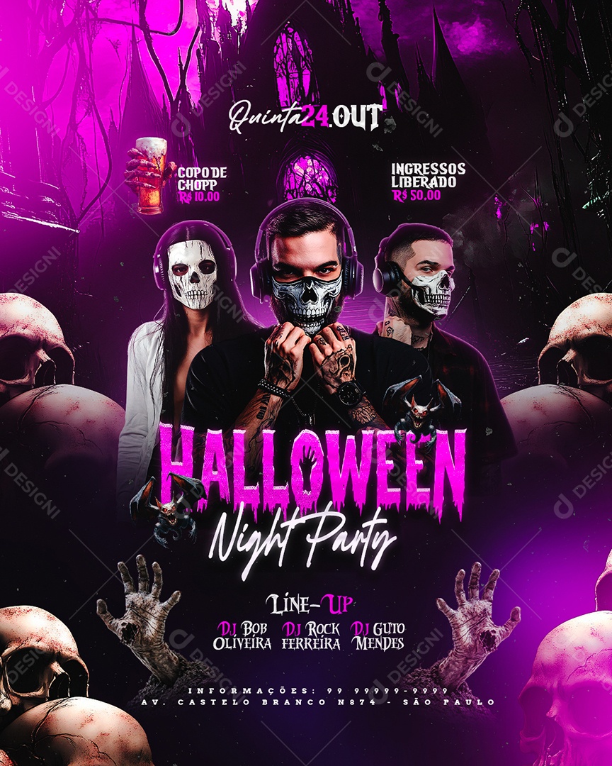 Flyer Halloween Night Party Social Media PSD Editável