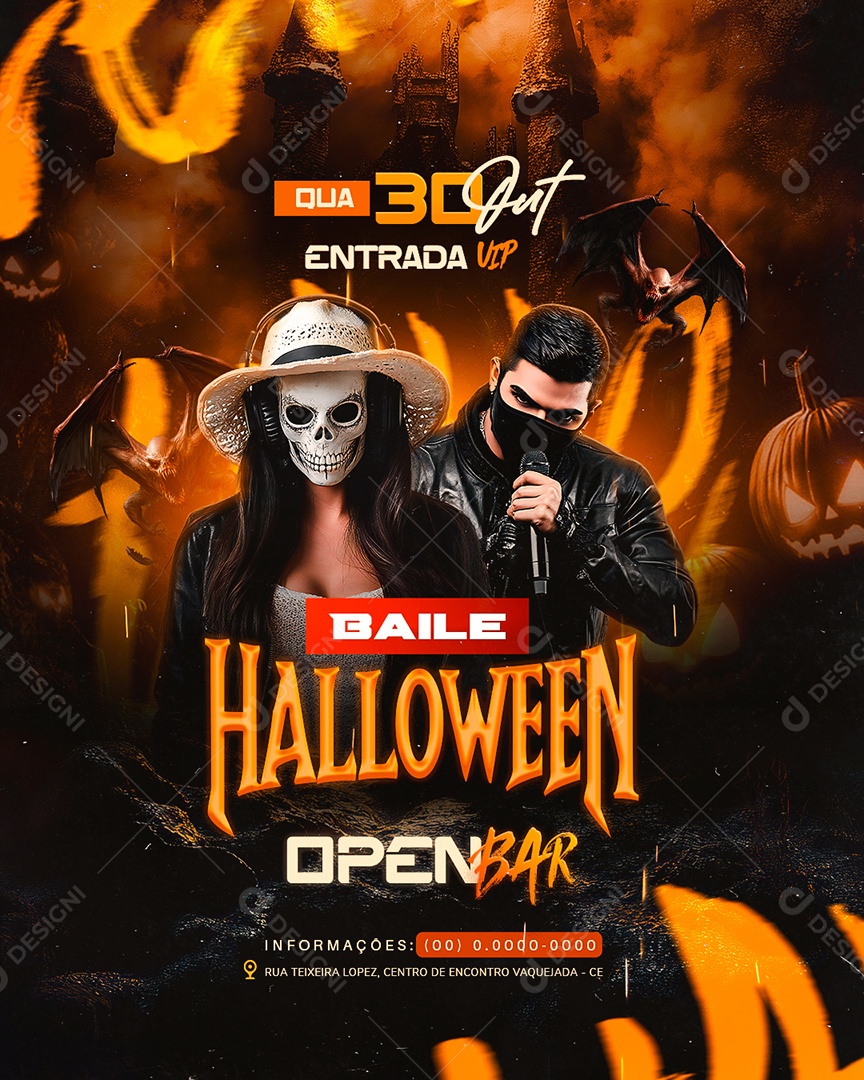 Flyer Baile Halloween Open Bar Social Media PSD Editável