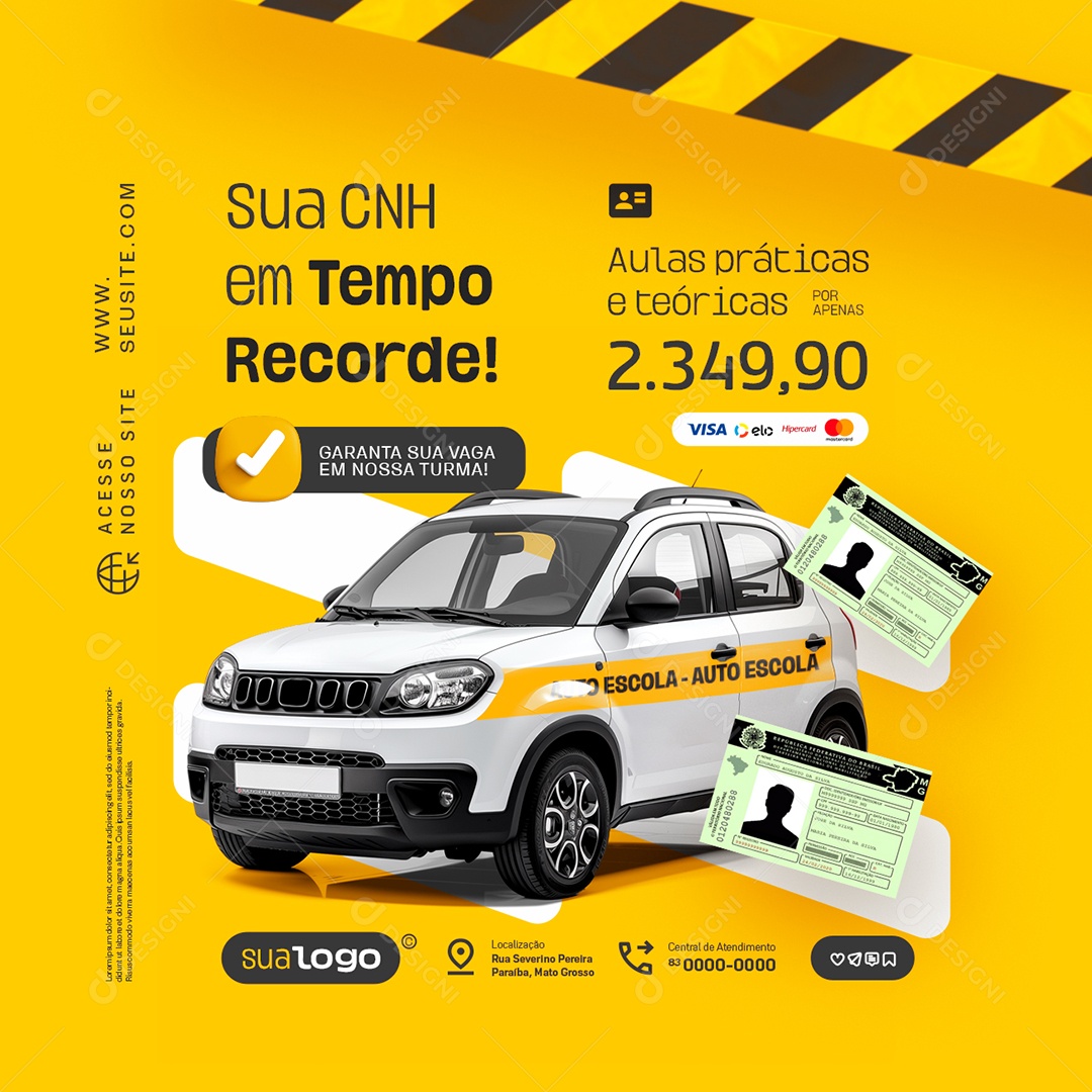 Auto Escola Sua CNH em Tempo Recorde Social Media PSD Editável