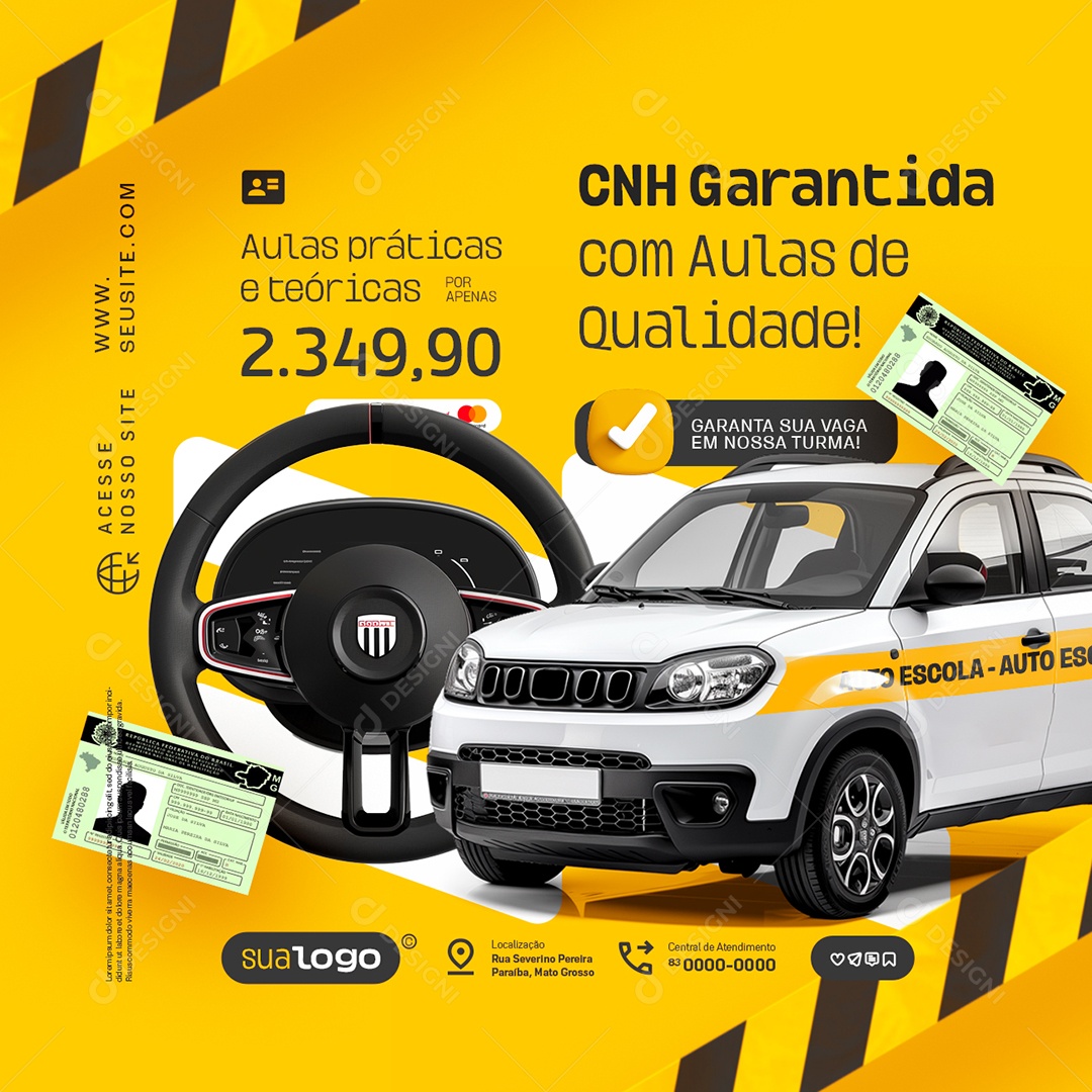 Auto Escola CNH Garantida com Aulas de Qualidade Social Media PSD Editável