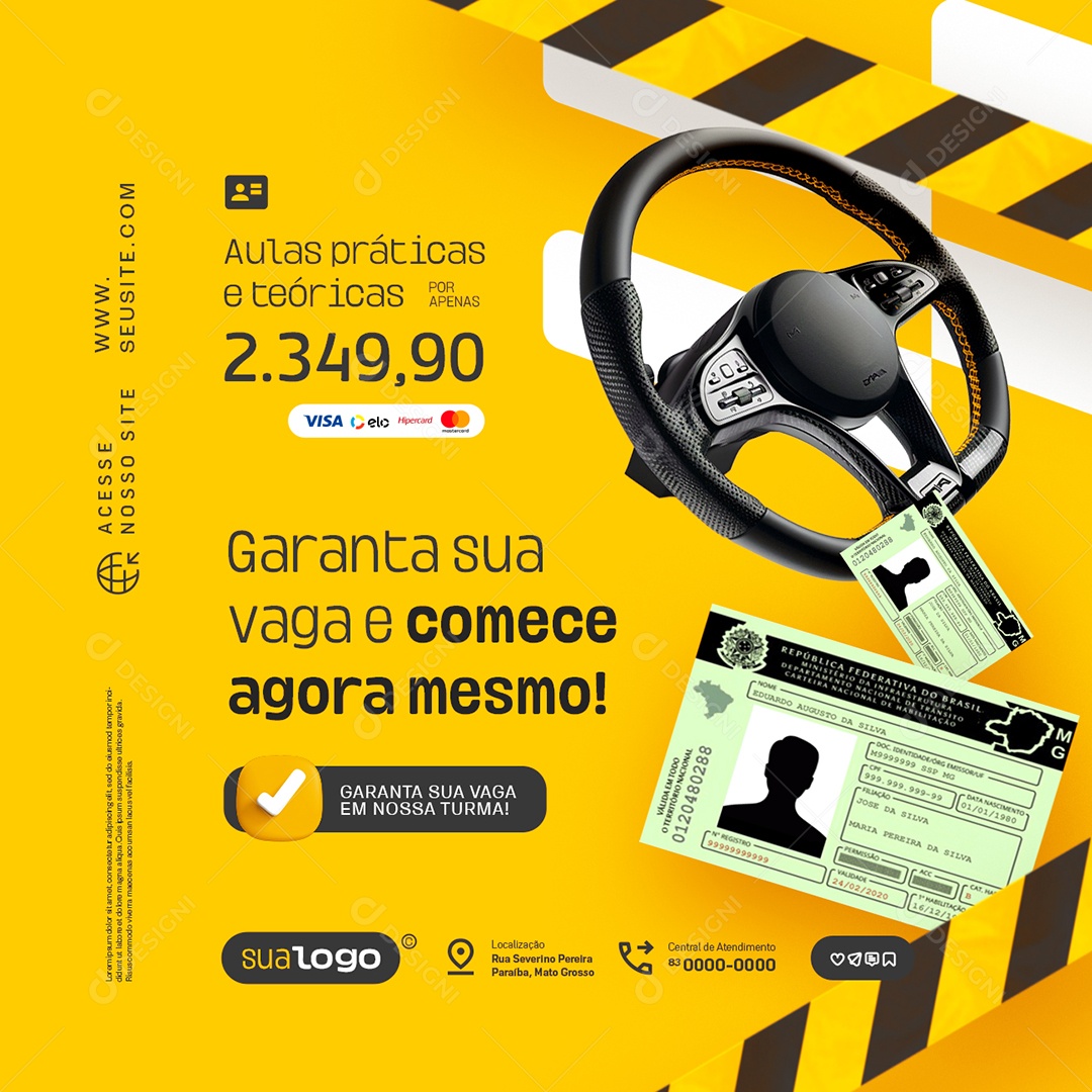 Auto Escola Garanta sua Vaga e Comece Agora Mesmo Social Media PSD Editável