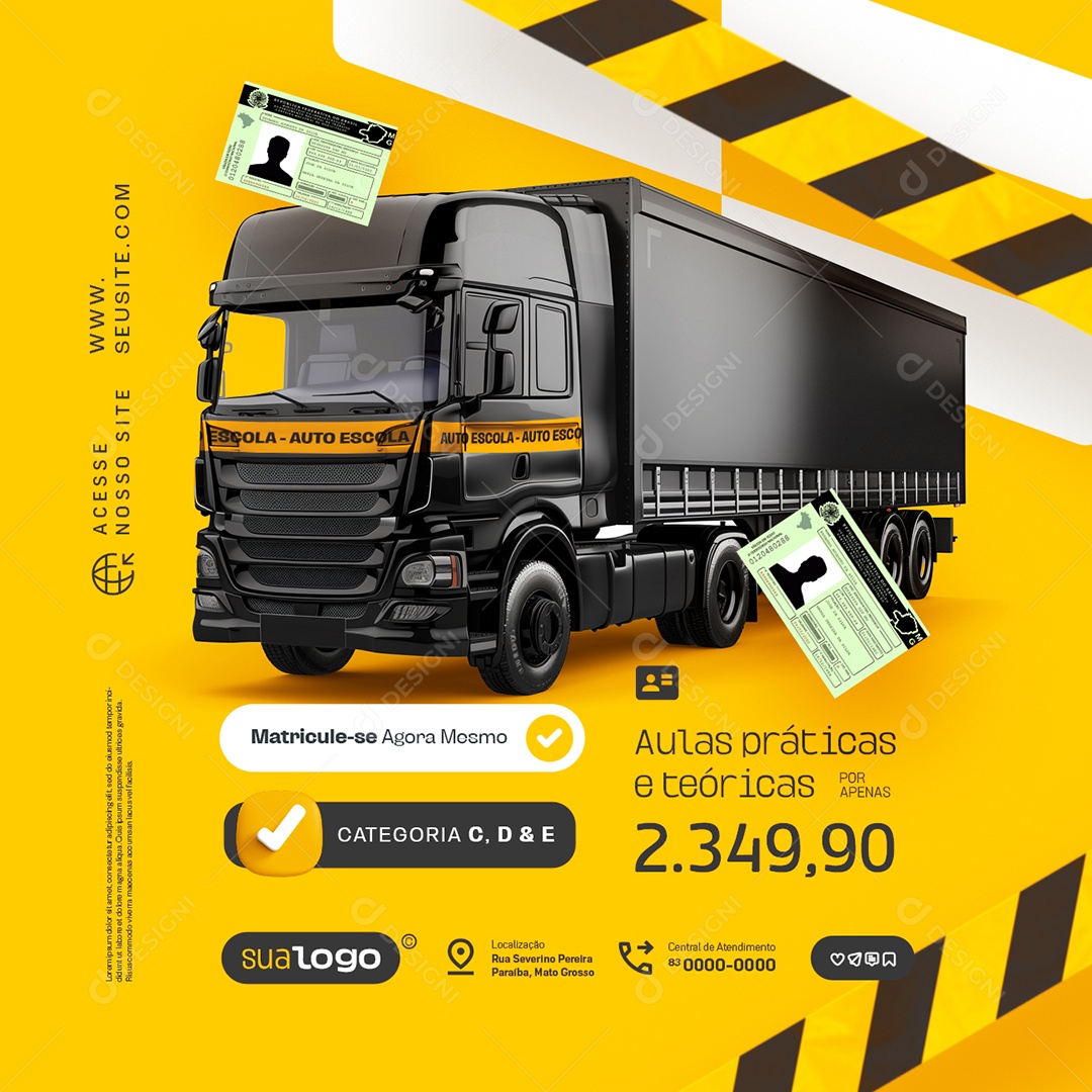 Auto Escola Aulas Práticas e Teóricas Social Media PSD Editável