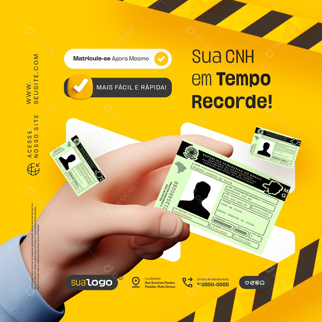 Auto Escola Sua CNH em Tempo Recorde Social Media PSD Editável