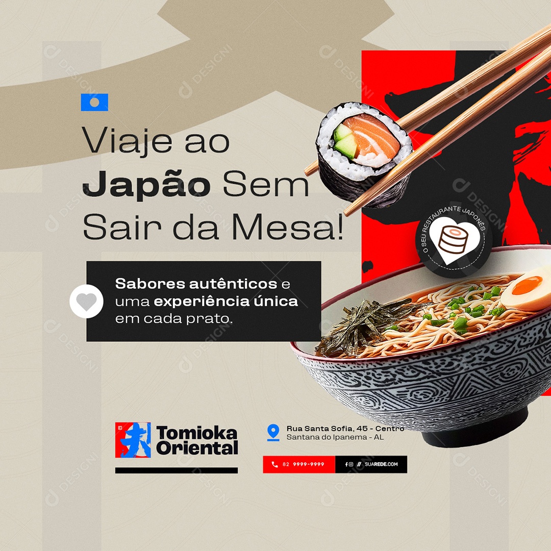 Restaurante Japonês Viaje ao Japão Sem Sair da Mesa Social Media PSD Editável