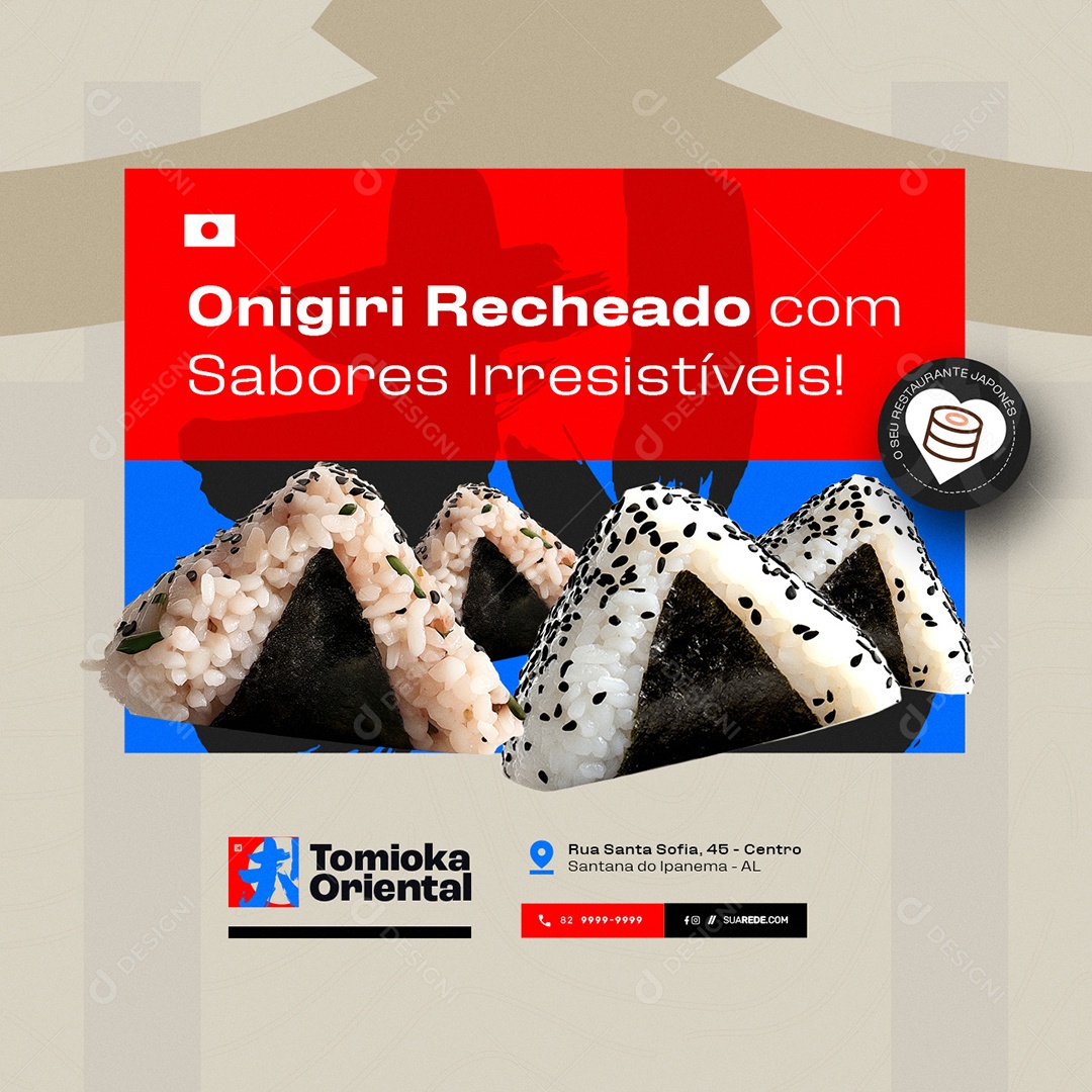 Restaurante Japonês Onigiri Recheado Social Media PSD Editável