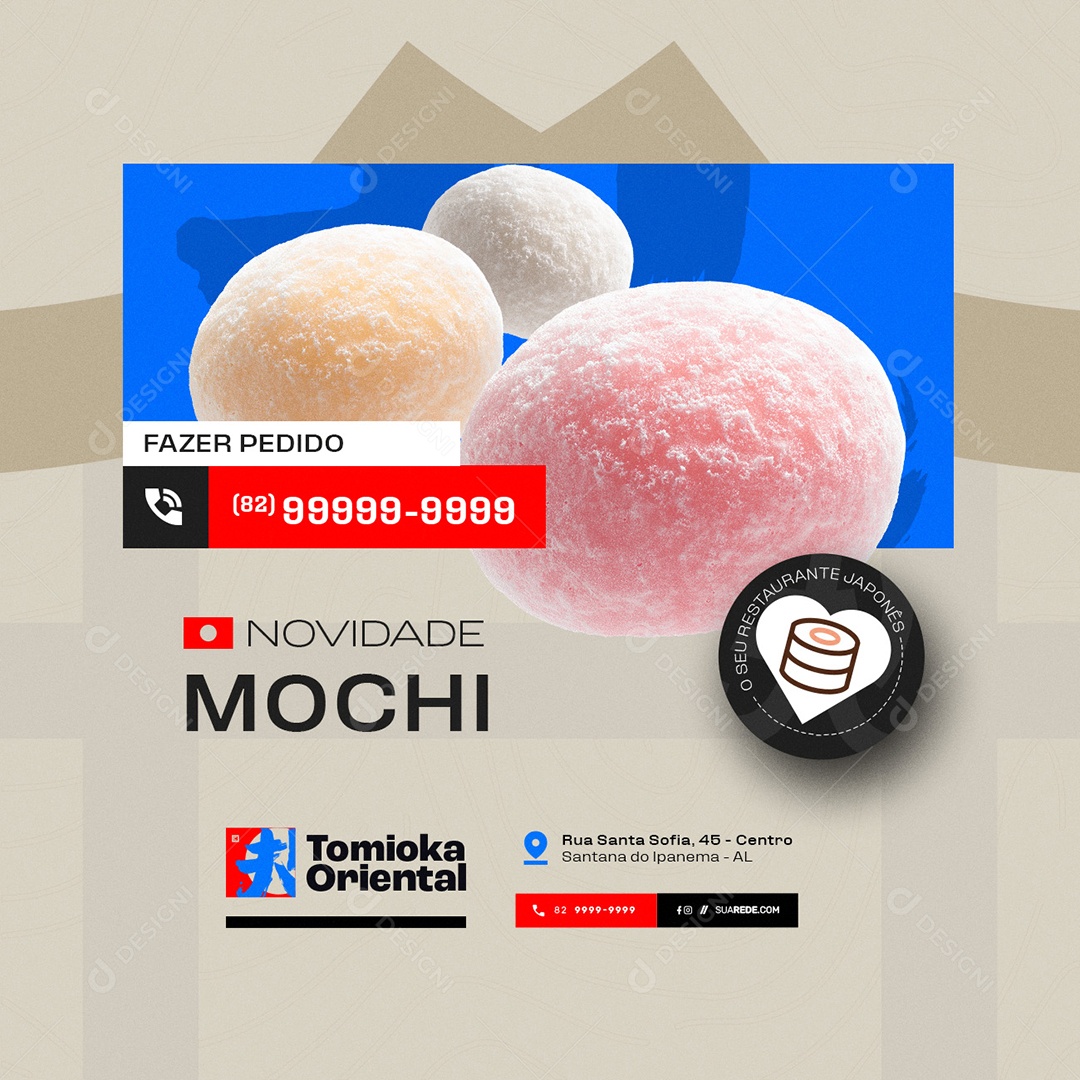 Restaurante Japonês Novidade Mochi Social Media PSD Editável