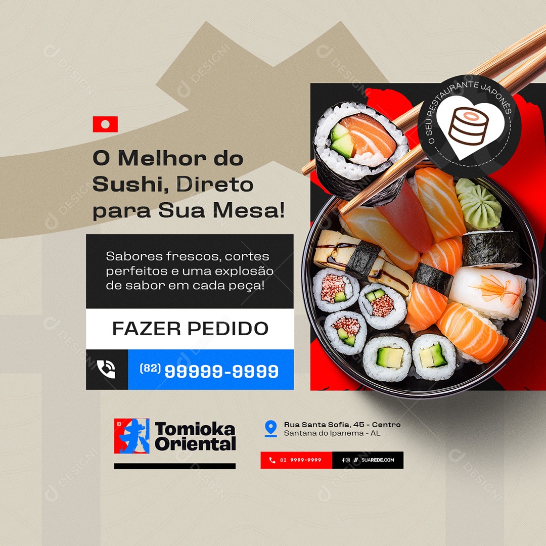 Restaurante Japonês O Melhor Sushi Social Media PSD Editável