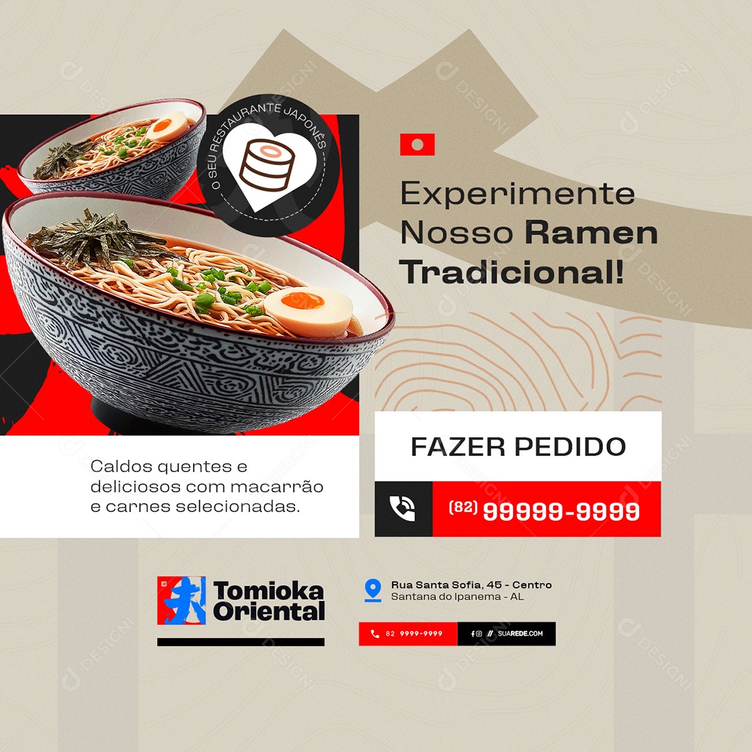 Restaurante Japonês Experimente Nosso Ramen Tradicional Social Media PSD Editável