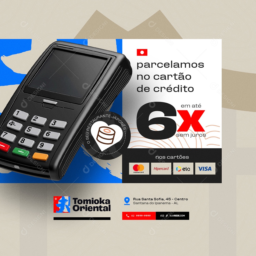 Restaurante Japonês Parcelamos no Cartão de Crédito Social Media PSD Editável