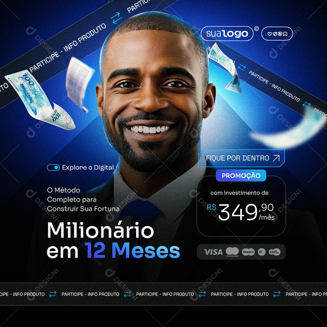 Infoproduto Milionário em 12 Meses Promoção Social Media PSD Editável