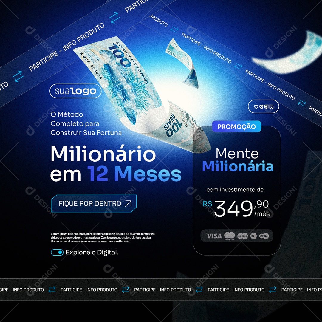 Infoproduto Milionário em 12 Meses Social Media PSD Editável