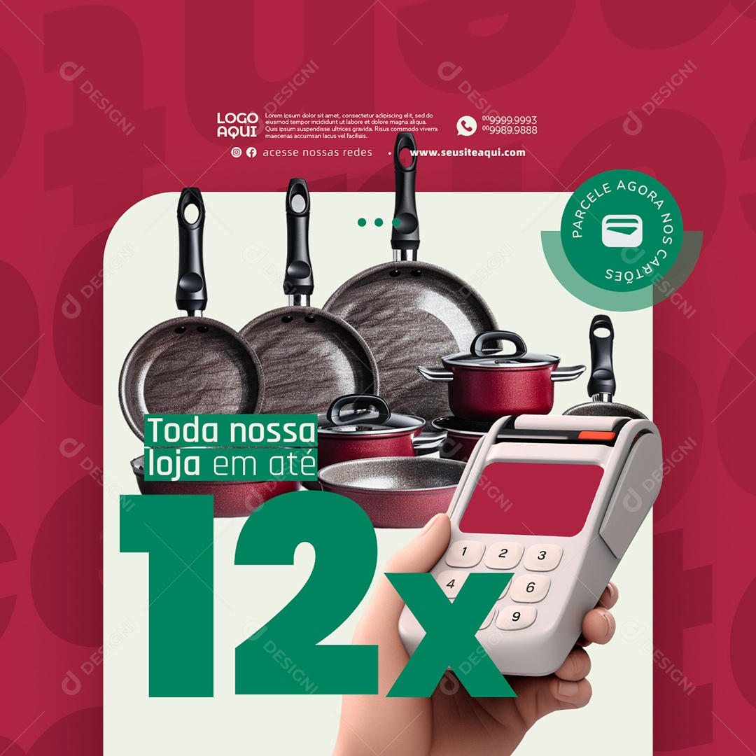 Social Media Parcelamento Toda Nossa Loja Online em Até 12x PSD Editável