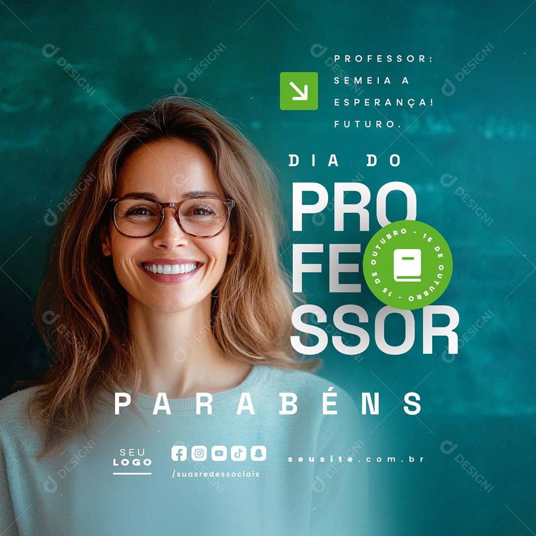 Dia Do Professor 15 de Outubro Parabéns Social Media PSD Editável