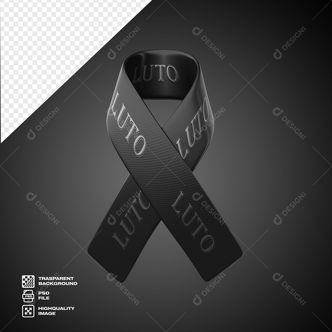 Laço Preto de Luto Elemento 3D para Composição PSD