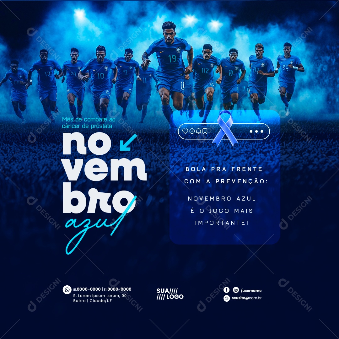 Novembro Azul Bola Pra Fente Com a Prevenção Social Media PSD Editável