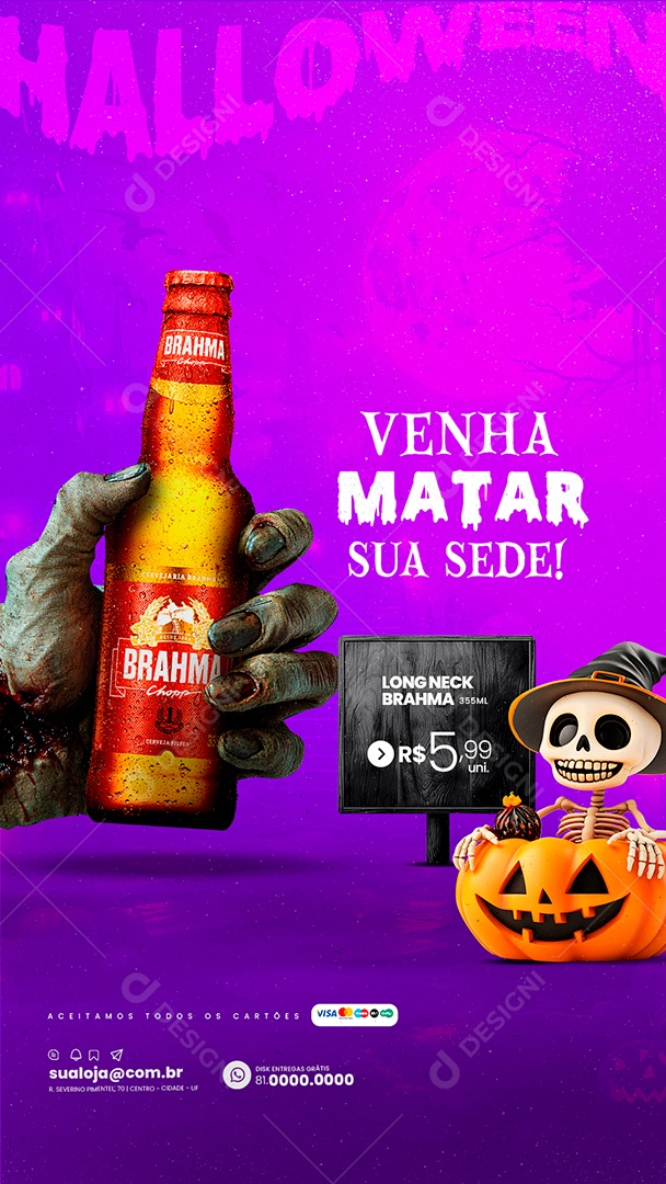 Story Cervejaria Halloween Venha Matar Sua Sede Social Media PSD Editável