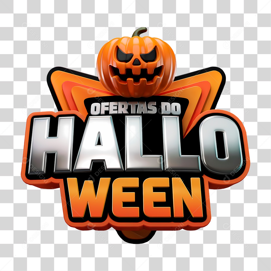 Ofertas do Halloween Selo 3D Laranja e Branco para Composição PSD