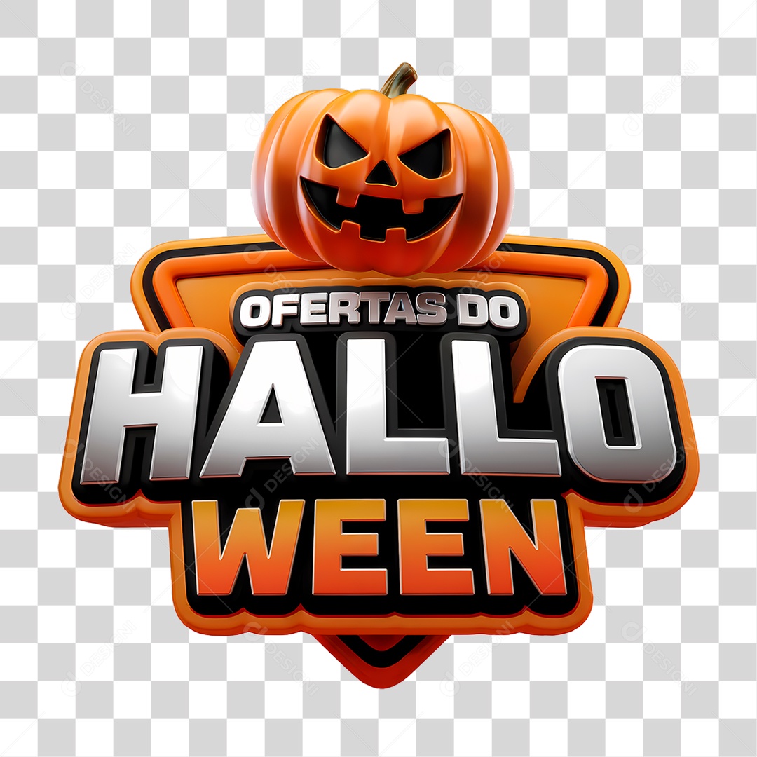 Ofertas do Halloween Selo 3D Laranja e Branco para Composição PSD