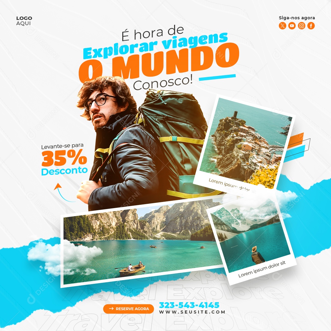 Agência de Viagens É Hora De Explorar Viagens Social Media PSD Editável
