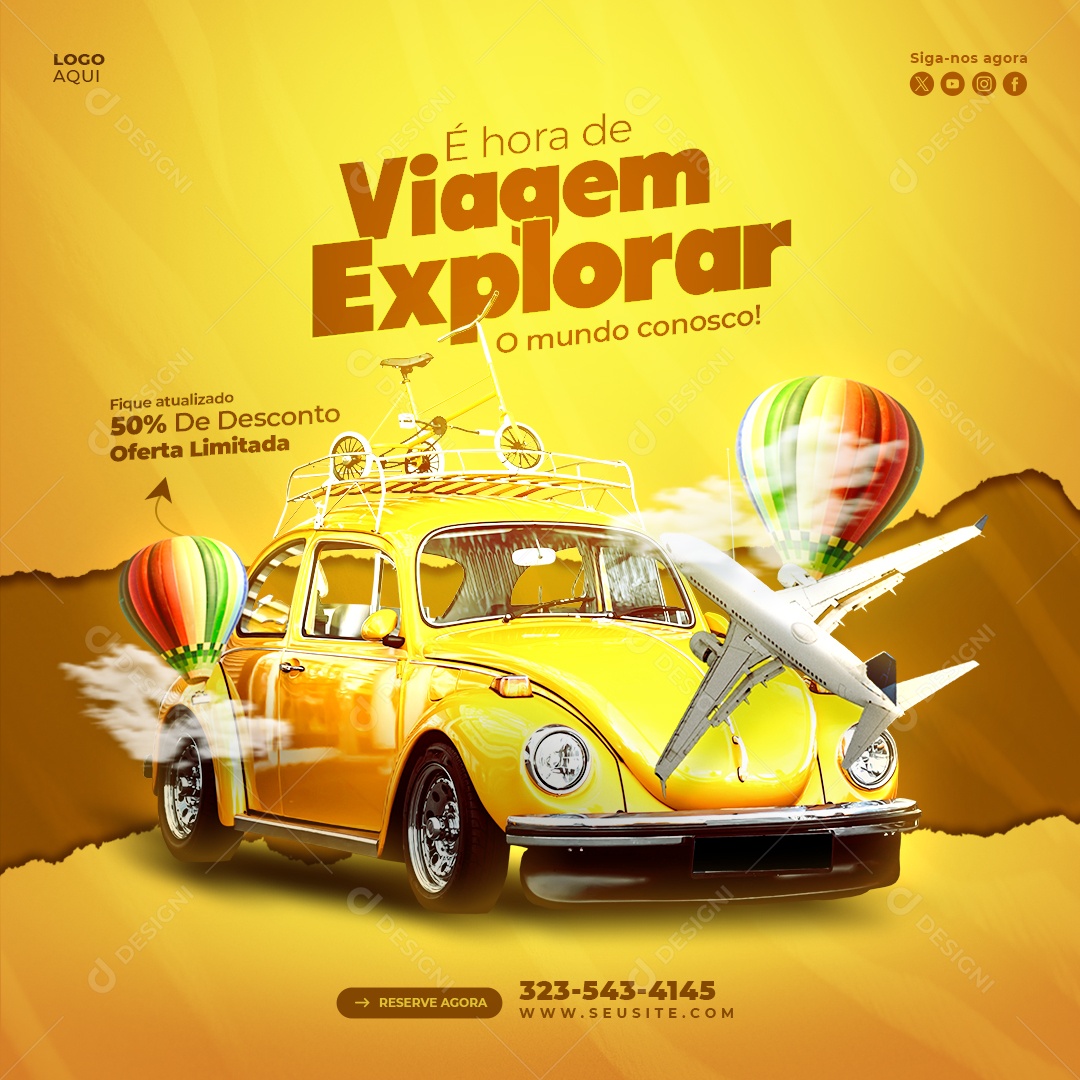 Agência de Viagens´É Hora De Viagem Explorar Social Media PSD Editável