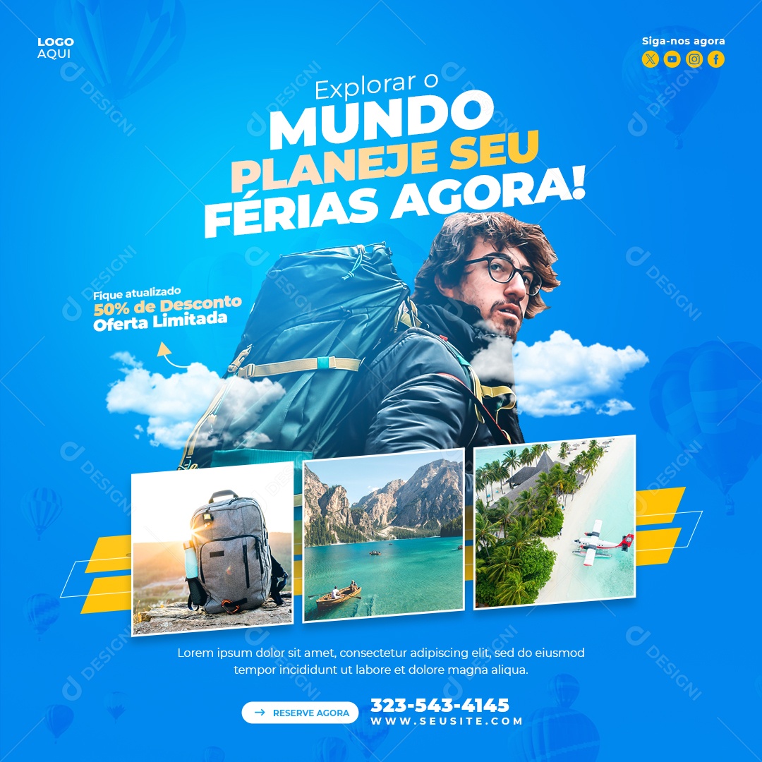 Agência de Viagens Explorar O Mundo Social Media PSD Editável