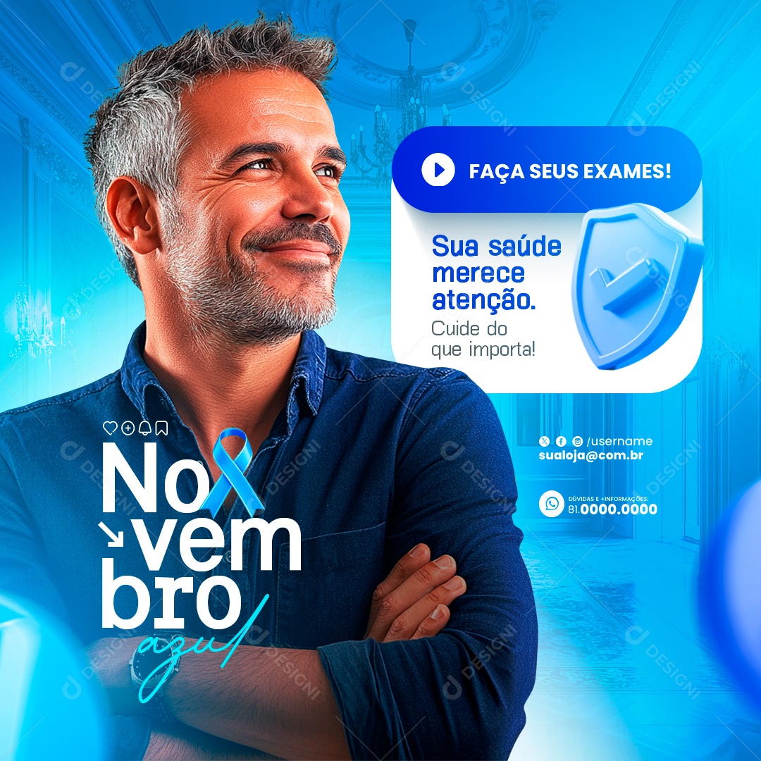 Novembro Azul Sua Saúde Merece Atenção Social Media PSD Editável