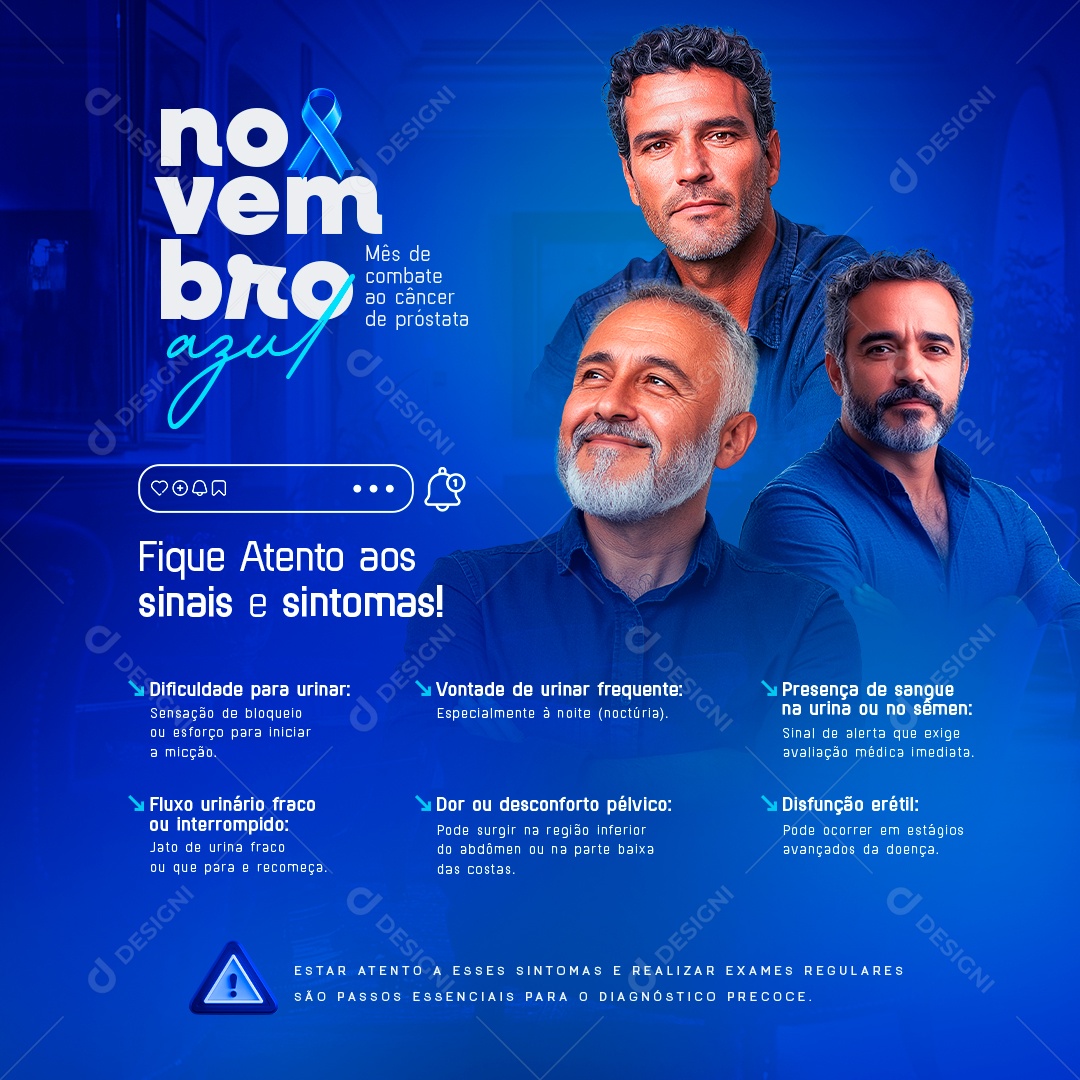 Novembro Azul Fique Atento aos Sinais Social Media PSD Editável