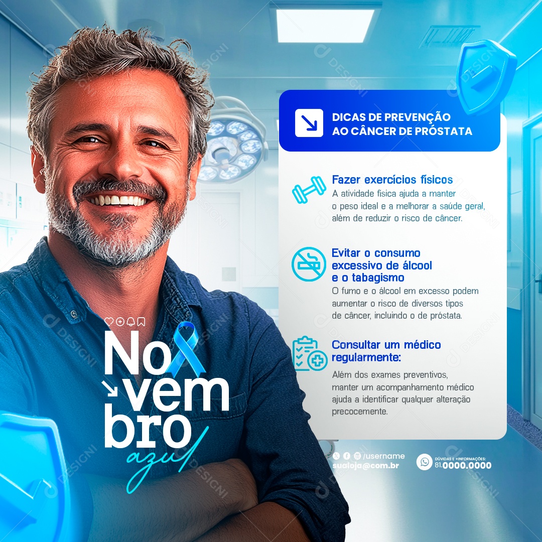 Novembro Azul Mês da Prevenção Contra o Câncer de Próstata Social Media PSD Editável