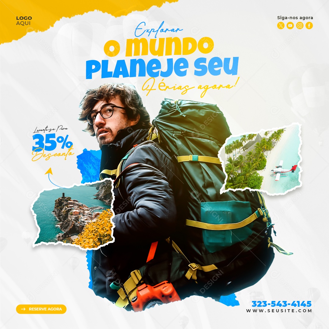 Agência de Viagens Explorar O Mundo Social Media PSD Editável