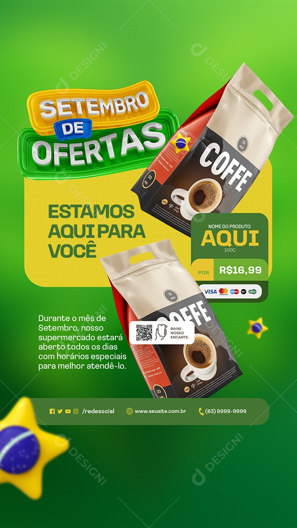 Story Setembro de Ofertas Supermercado Pacote de Café Social Media PSD Editável