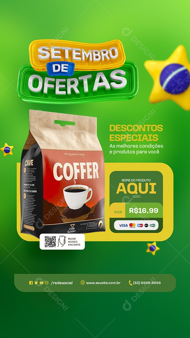 Story Setembro de Ofertas Supermercado Café Descontos Especiais Social Media PSD Editável
