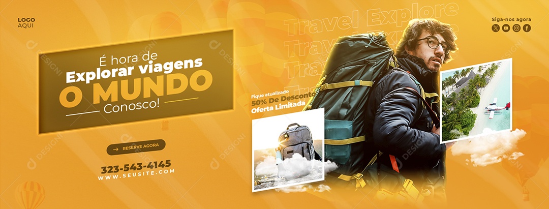 Banner Agência de Viagens É Hora De Viagem Explore O Mundo Social Media PSD Editável