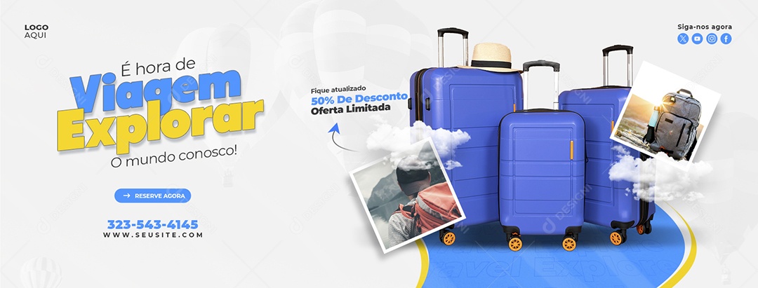 Banner Agência de Viagens É Hora De Viagem Explore O Mundo Social Media PSD Editável