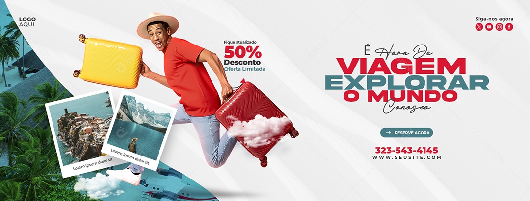 Banner Agência de Viagens É Hora De Viagem Explore O Mundo Social Media PSD Editável