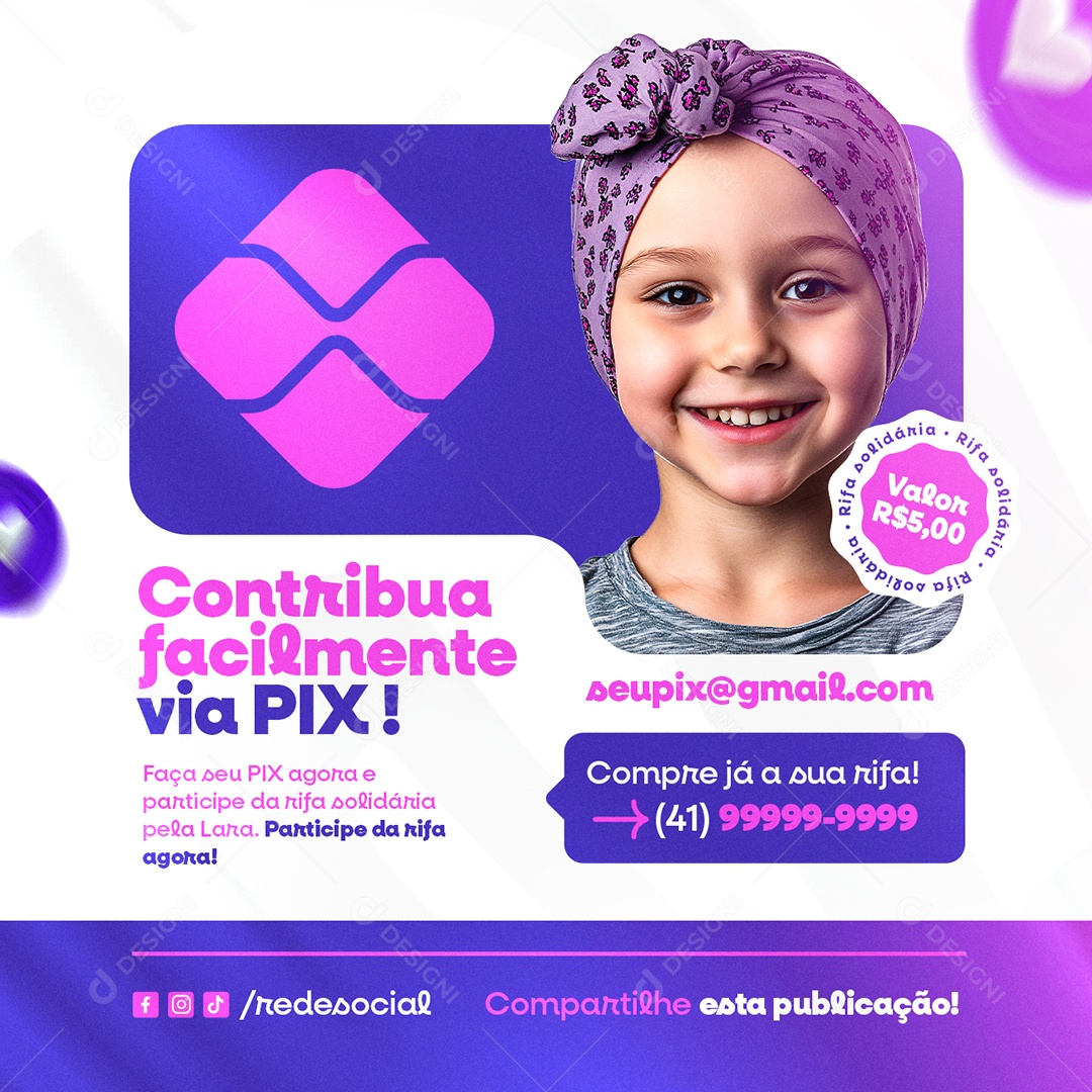 Rifa Solidária Contribui Facilmente Via Pix Social Media PSD Editável
