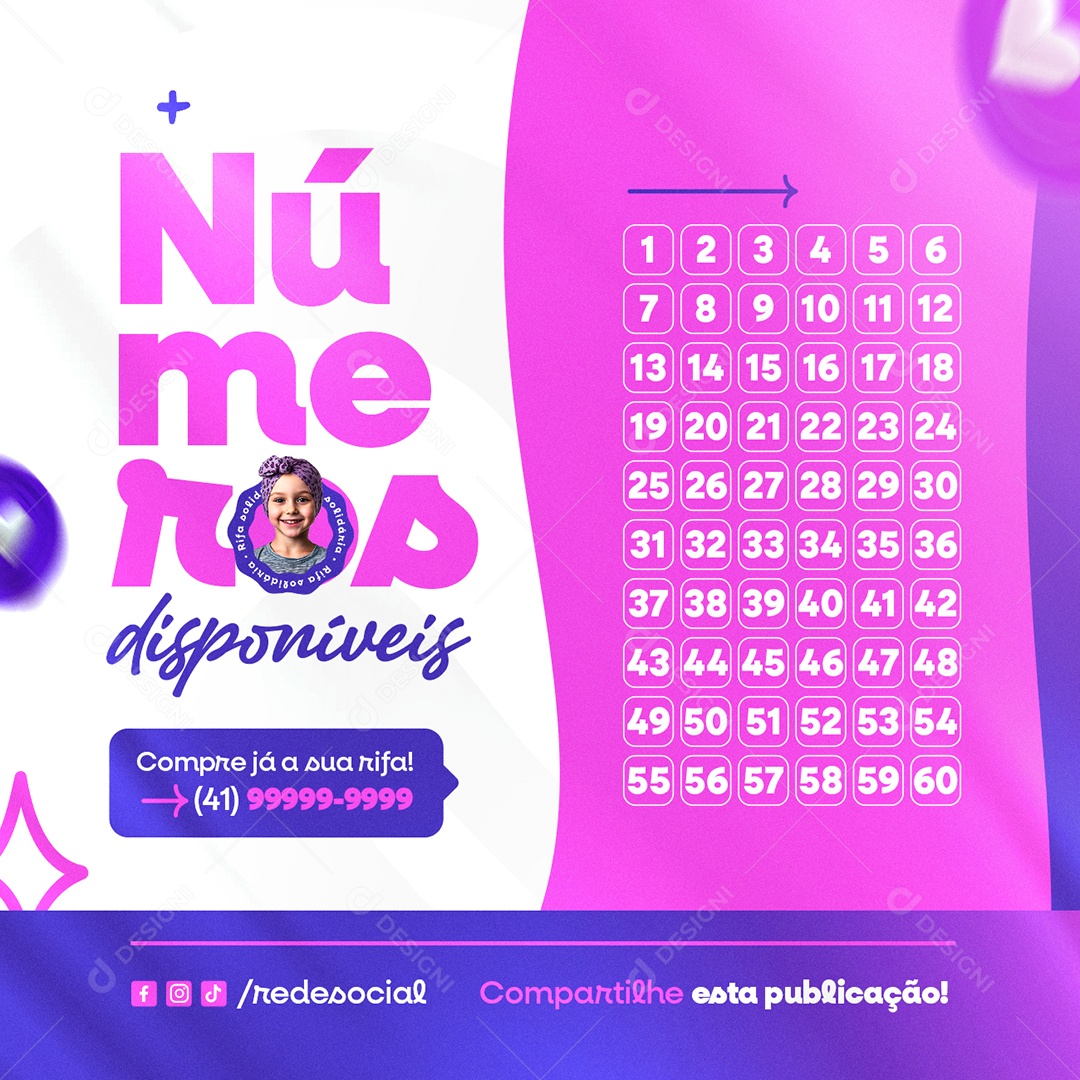 Rifa Solidária Números Disponíveis Social Media PSD Editável