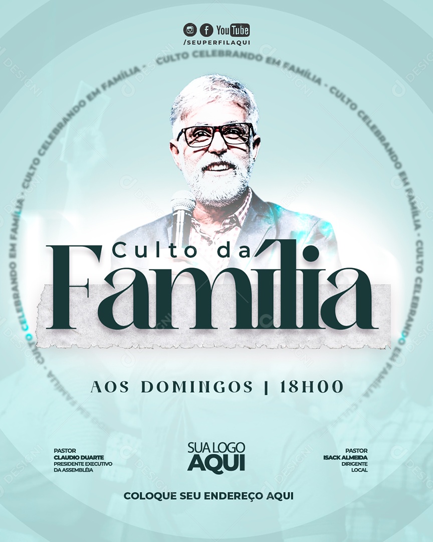Feed Flyer Gospel Culto Da Família Social Media PSD Editável