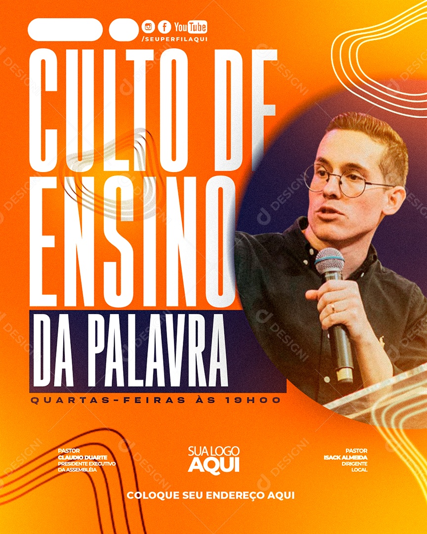 Feed Flyer Gospel Culto De Ensino Da Palavra Social Media PSD Editável